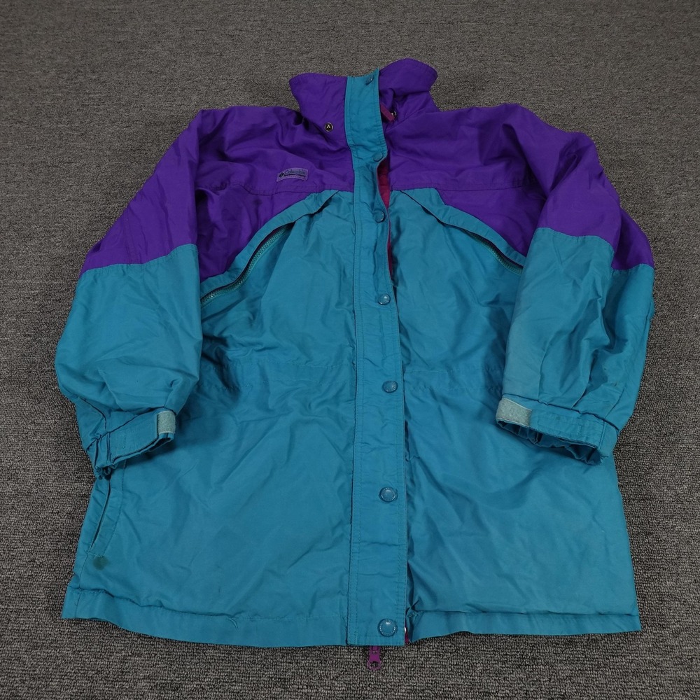 Vintage Columbia Jacket Womens Medium Teal Purple Radial Sleeve Parka Retro 90s